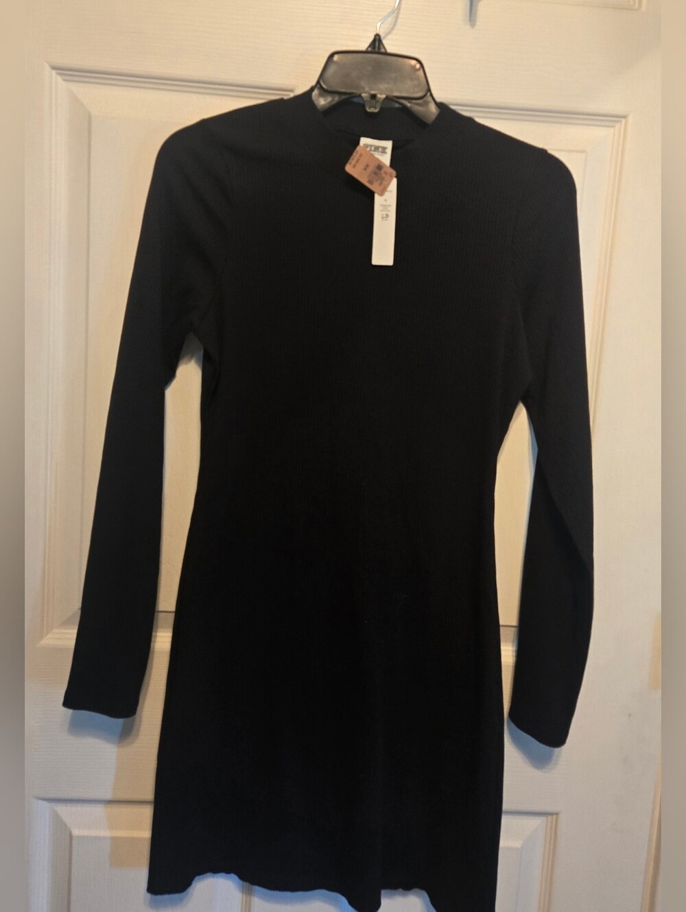 PINK Victoria's Secret Black Long-Sleeve Ribbed Knit Dress